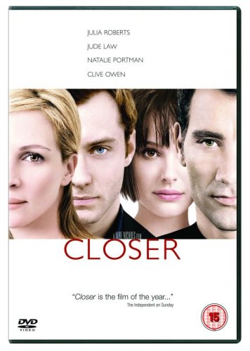 DVD cover for the film Closer featuring close-up portraits of four main actors.