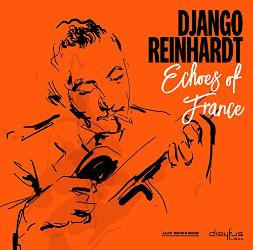 Orange album cover featuring a sketched portrait of Django Reinhardt playing guitar.