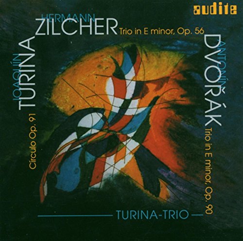 CD cover with abstract orange and blue painting, composer names listed.