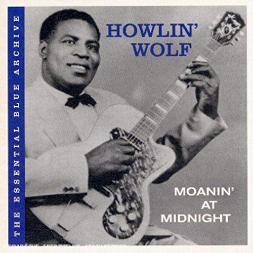 Howlin' Wolf album cover, portrait with acoustic guitar, blue background.