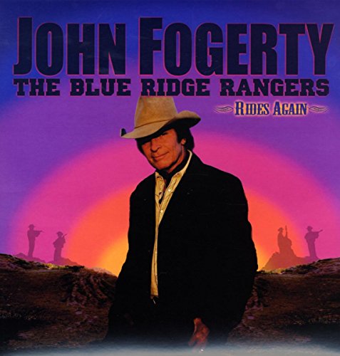 John Fogerty in a cowboy hat against a purple and orange sunset.