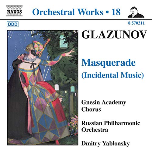 CD cover for Glazunovâs âMasqueradeâ featuring a masked figure in costume.