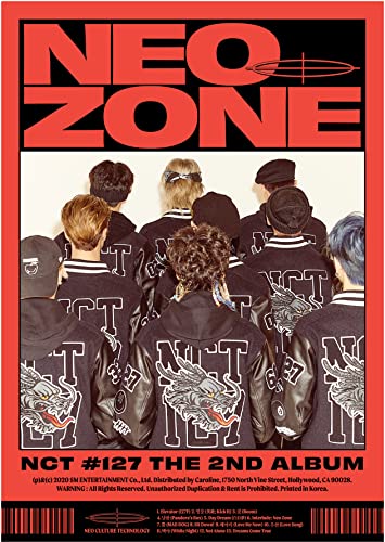 NCT 127 album cover featuring group members in jackets, red text.