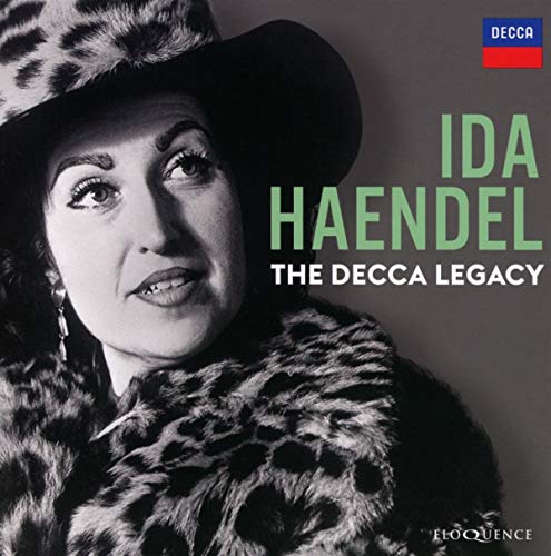Black and white portrait of violinist Ida Haendel in a fur stole and hat.