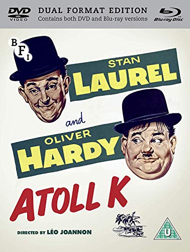 Atoll K" Blu-ray cover featuring Laurel and Hardy in bowler hats.