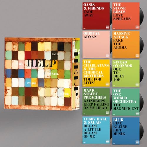 “Help” 30th Anniversary 7” vinyl boxset with ten records and colorful cover.