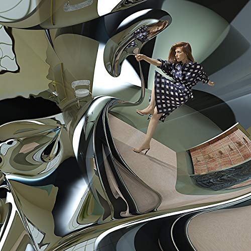 Woman in patterned robe interacts with a highly reflective, curved interior.