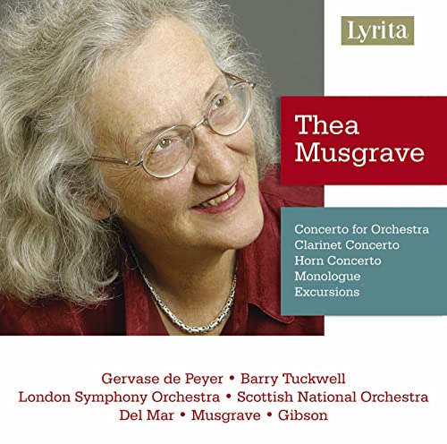 CD cover featuring portrait of composer Thea Musgrave in glasses.