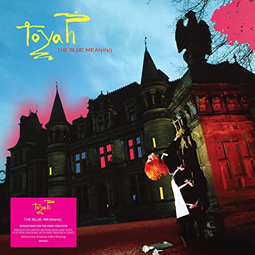 Toyah’s “The Blue Meaning” album cover: a castle with a figure and neon text.