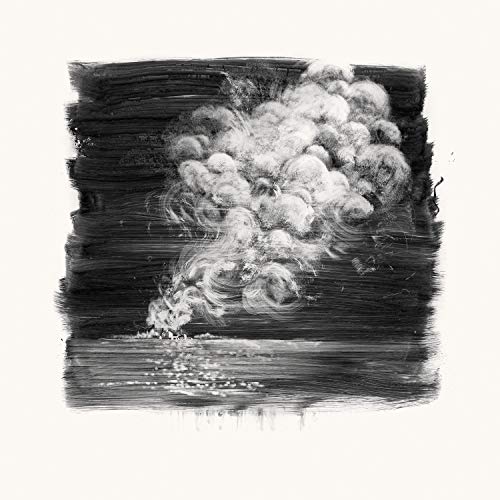 Black and white abstract painting resembling an explosion or cloud.