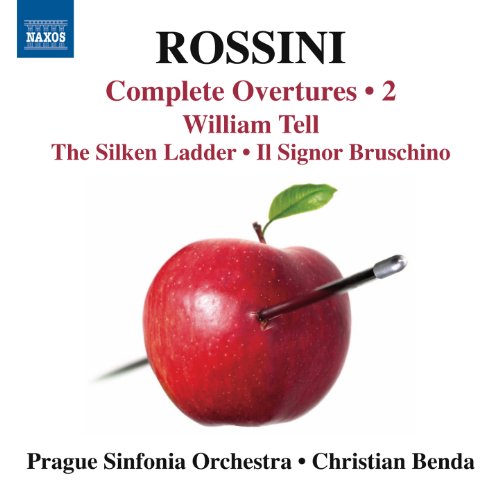 CD cover for Rossini overtures featuring an apple with a dart.