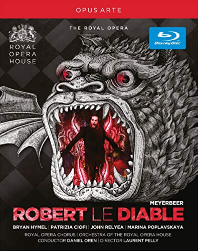 Blu-ray cover for Meyerbeer’s “Robert Le Diable” opera, featuring a demonic face.