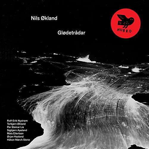 Vinyl record cover for Nils Økland’s “Glødetrådar” with abstract wave imagery.