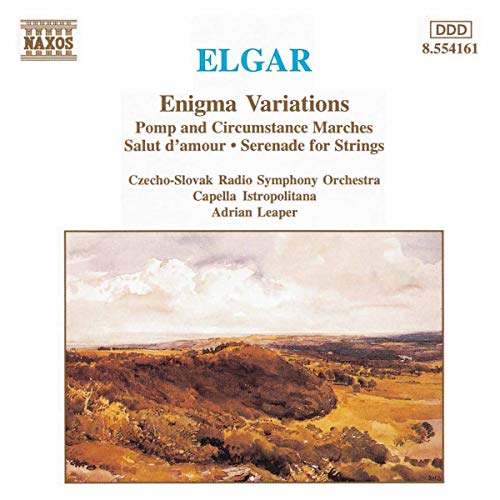 CD cover for Elgar’s compositions with landscape painting background.