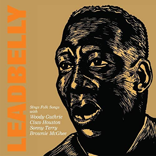 Leadbelly portrait on CD cover, with orange text and folk song details.