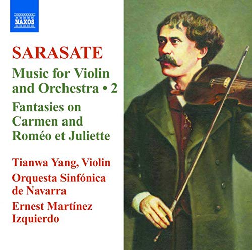 CD cover featuring a portrait of violinist Pablo de Sarasate playing violin.