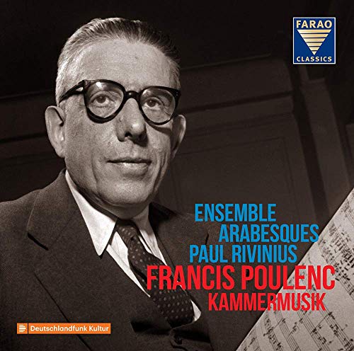 CD cover featuring a portrait of composer Francis Poulenc in a suit.