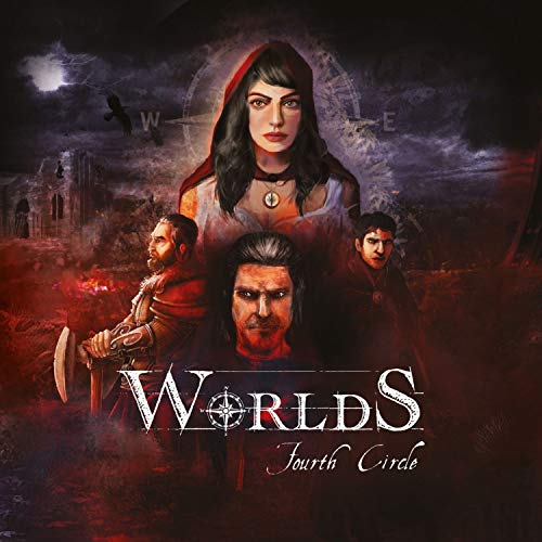 CD cover for Fourth Circle's "Worlds" featuring four figures in a dark landscape.