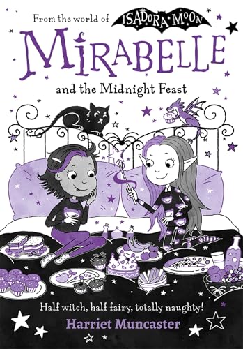Colourful children's book cover with a girl and food under a midnight moon scene.