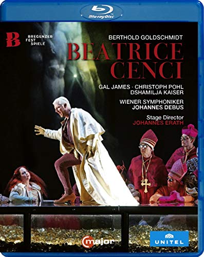 Blu-ray cover for Goldschmidt’s “Beatrice Cenci” opera with performers in costume.