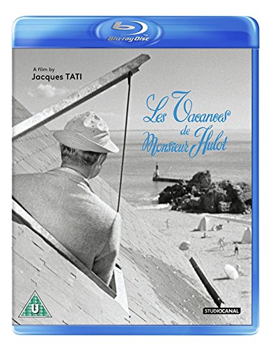 Blu-ray cover for "Les Vacances De Monsieur Hulot" featuring a man at a pier.