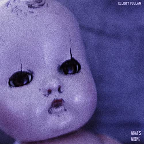 Close-up of a porcelain doll face with dark, expressive eyes.