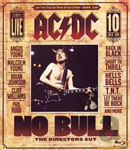 AC/DC No Bull Blu-ray cover featuring Angus Young playing guitar on stage.