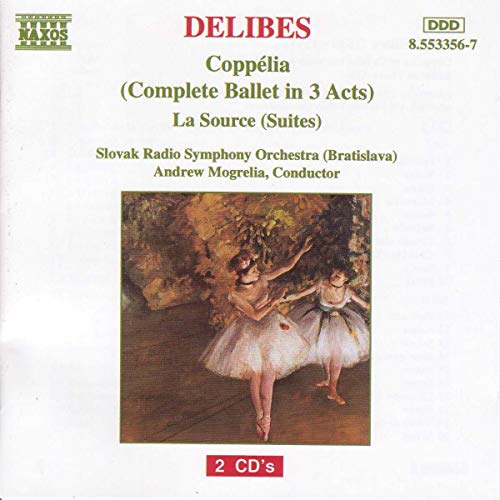 CD cover for Delibes’ Coppélia, featuring ballerinas in a painting.