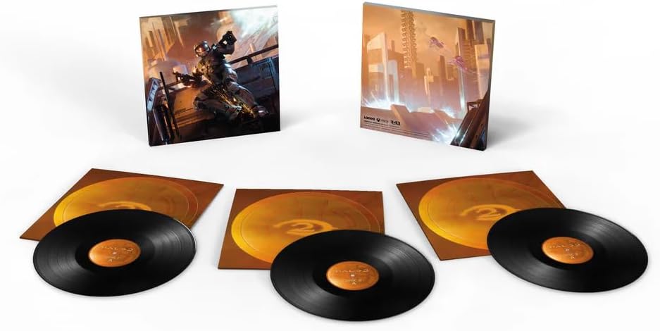 Halo 2 original soundtrack vinyl records and album covers displayed.