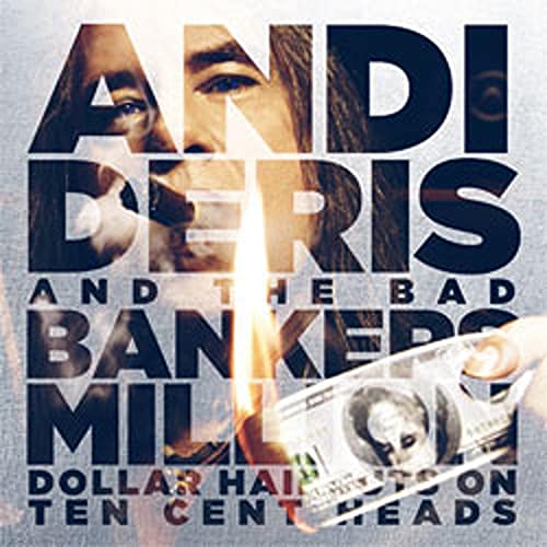 CD cover featuring a face partially obscured by text and burning money.