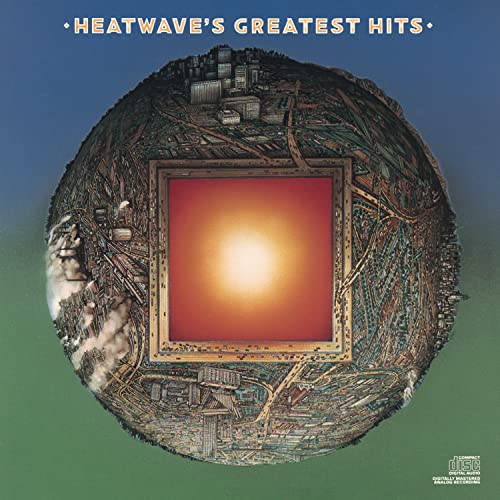 Heatwave’s “Greatest Hits” CD cover: a city scene around a sunburst.