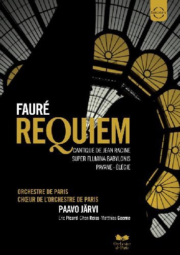 Fauré Requiem DVD cover: stained glass design with bold white text.