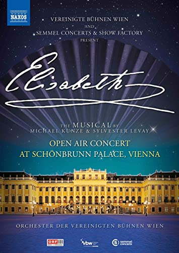 DVD cover for Elisabeth musical featuring Schönbrunn Palace under a starry night sky.