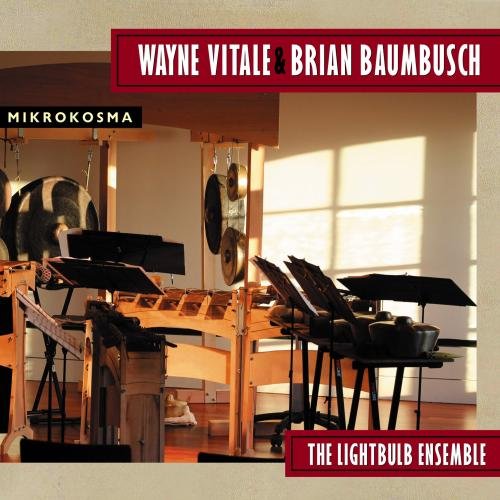 CD cover for "Mikrokosma" by Wayne Vitale & Brian Baumbusch, showing percussion instruments.