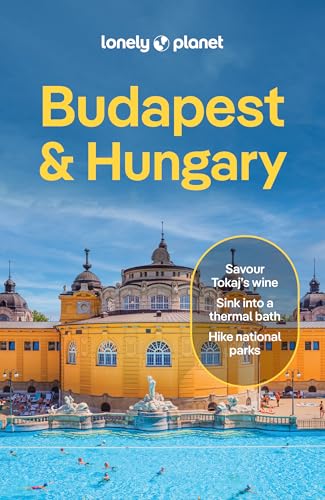 Lonely Planet Budapest & Hungary travel guide cover featuring the yellow Széchenyi thermal bath building.