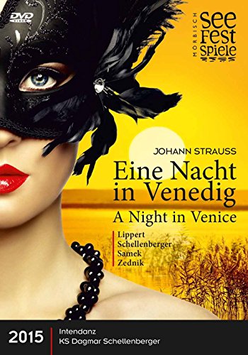 DVD cover: woman in Venetian mask, yellow background, text in German.