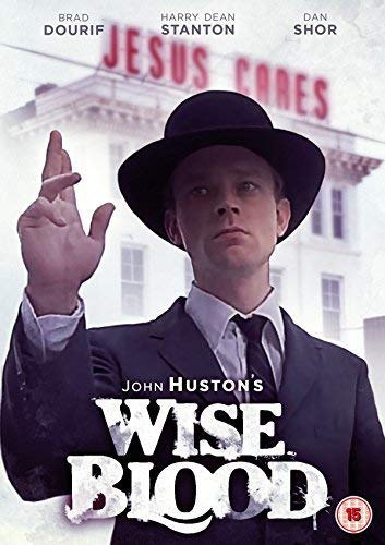 DVD cover for "Wise Blood" featuring a man in a hat pointing up.