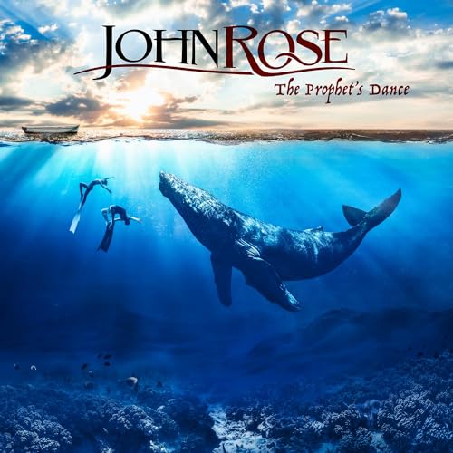 CD cover: divers swim with a whale beneath a sunset ocean.