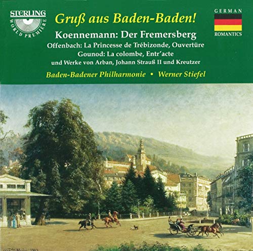 CD cover: 19th-century painting of Baden-Baden townscape with horses and carriages.