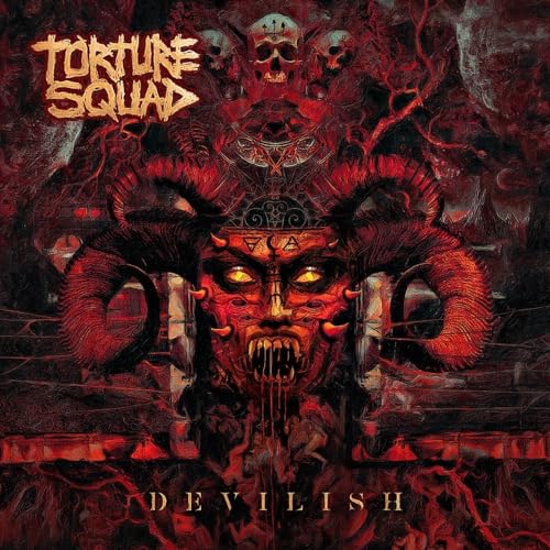 Album cover for Torture Squad’s “Devilish” featuring a demonic face with horns.