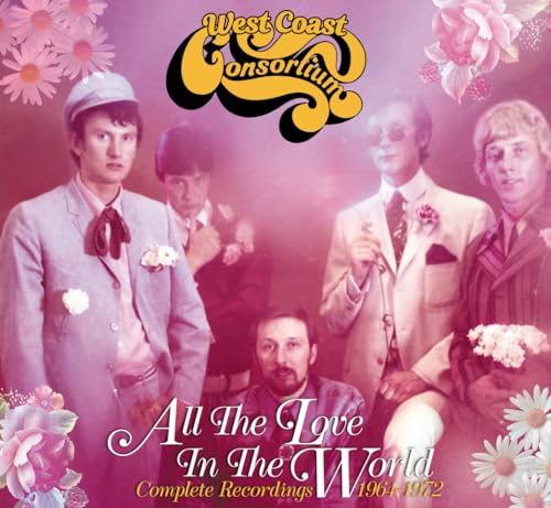 CD cover featuring four men in 1960s attire with floral decorations.
