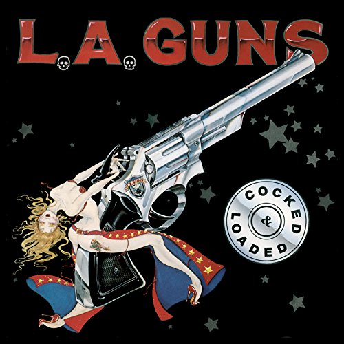 L.A. Guns album cover: revolver, woman, and stars on black background.