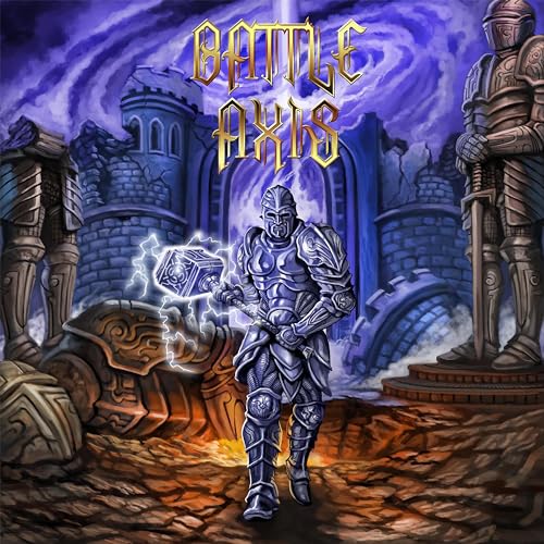 Fantasy album cover featuring a knight with a glowing hammer before a castle.