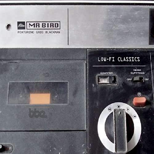 Close-up of a vintage cassette player with “Low-Fi Classics” text.
