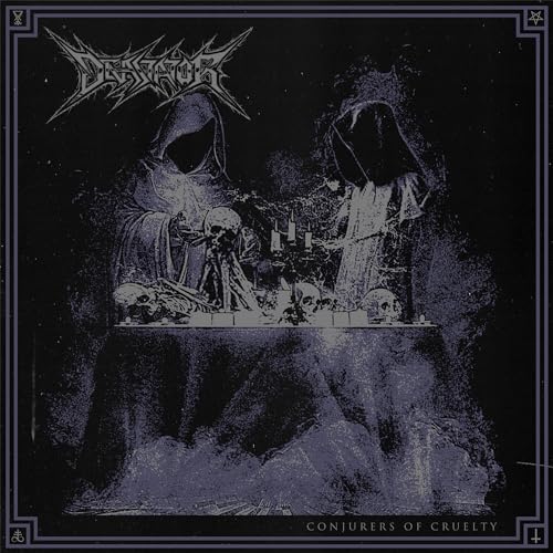 Dark album cover featuring hooded figures and skulls on a table.