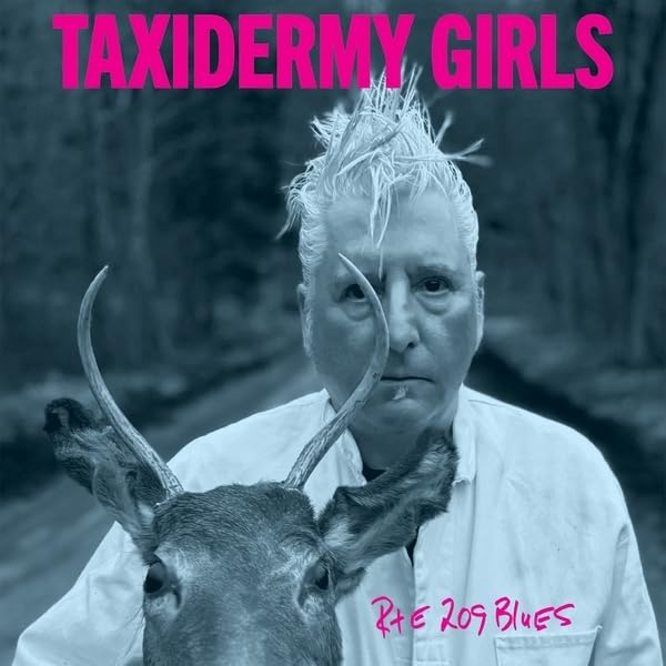 Man with spiked hair and deer head, album cover art.