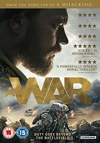 DVD cover for "A War" featuring a soldier’s face and battlefield scene.