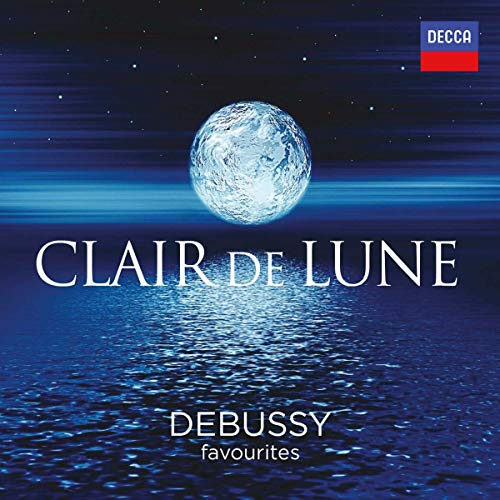 CD cover for Debussy’s “Clair de Lune” featuring a moonlit ocean scene.