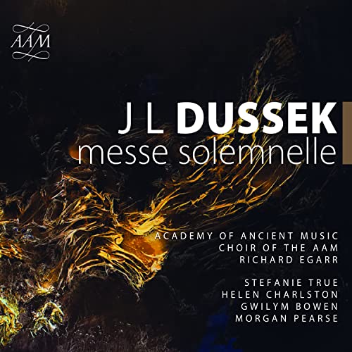CD cover for "Dussek: Messe Solemnelle" featuring abstract gold shapes.