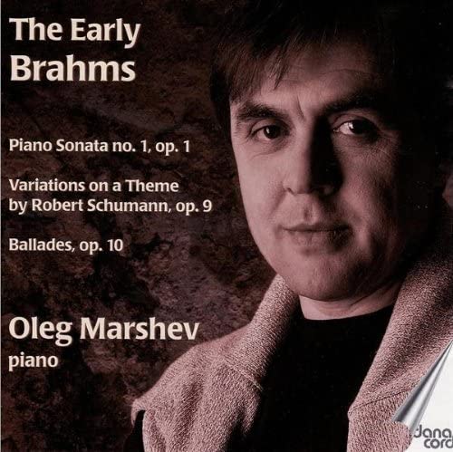 CD cover featuring pianist Oleg Marshev and text "The Early Brahms.